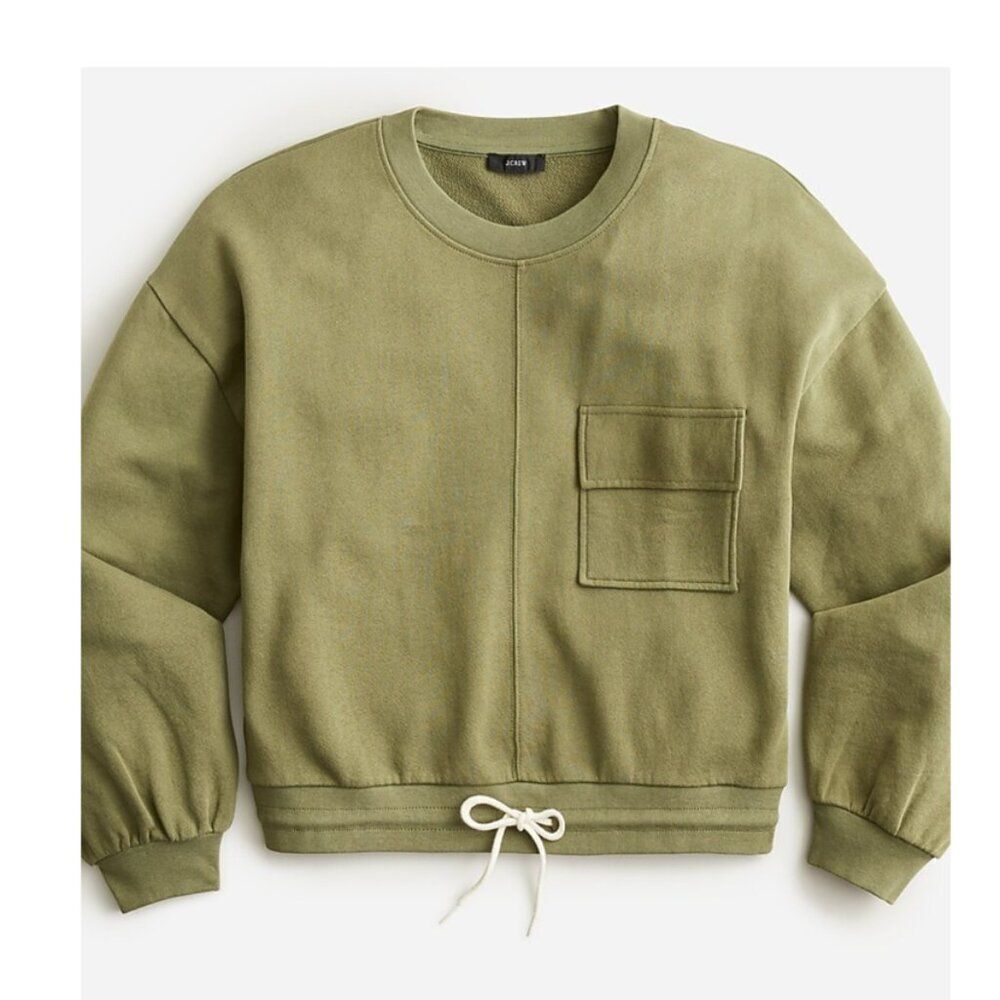 J.Crew University Terry Patch-Pocket Sweatshirt – Olive Green - Size L - NWT